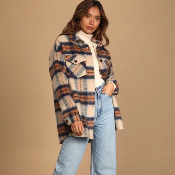 Cozy callings beige multi plaid shacket - Picture 2 of 6